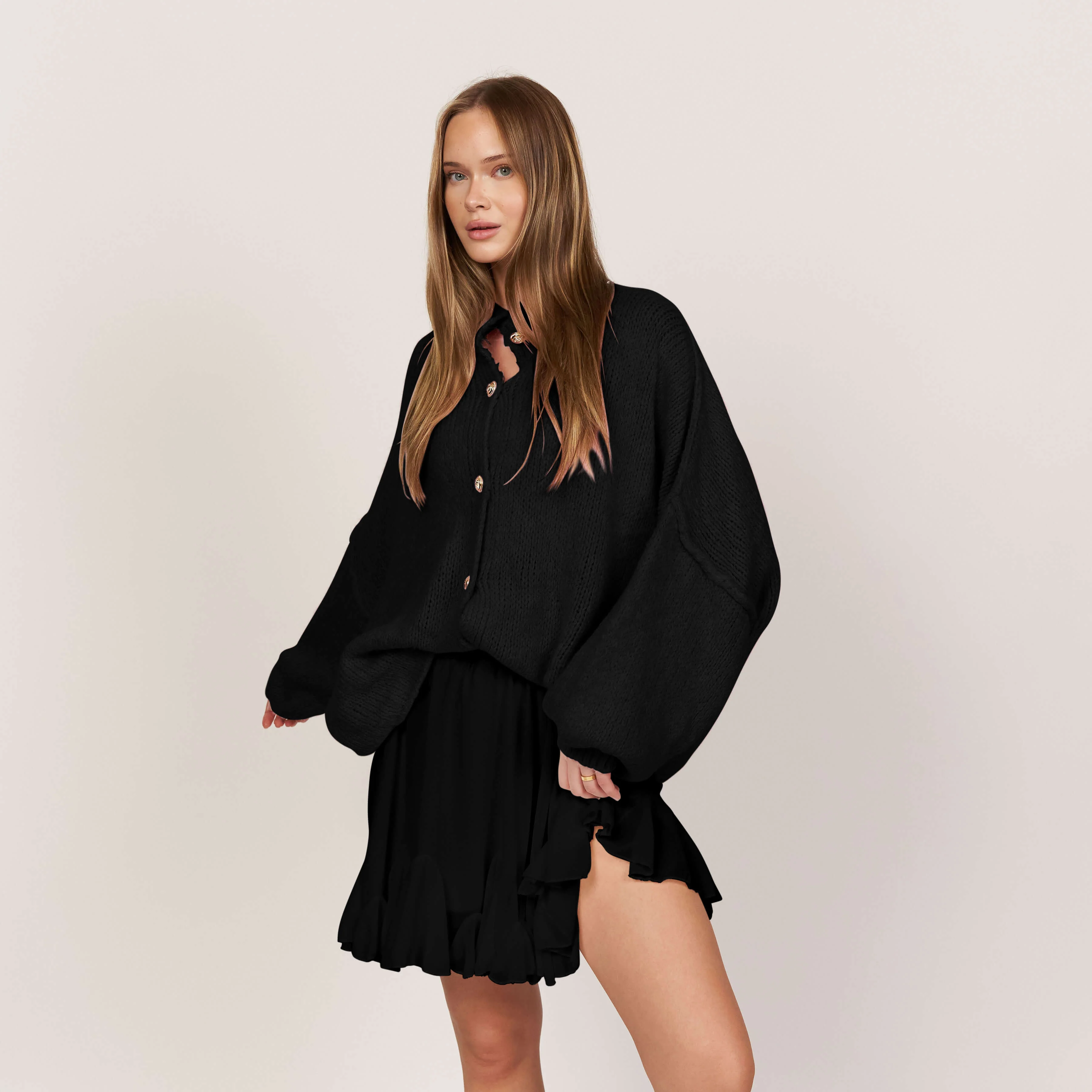 2er Pack Oversized Cardigan "CozyGlam" Black & Soft Rosa - Image 7