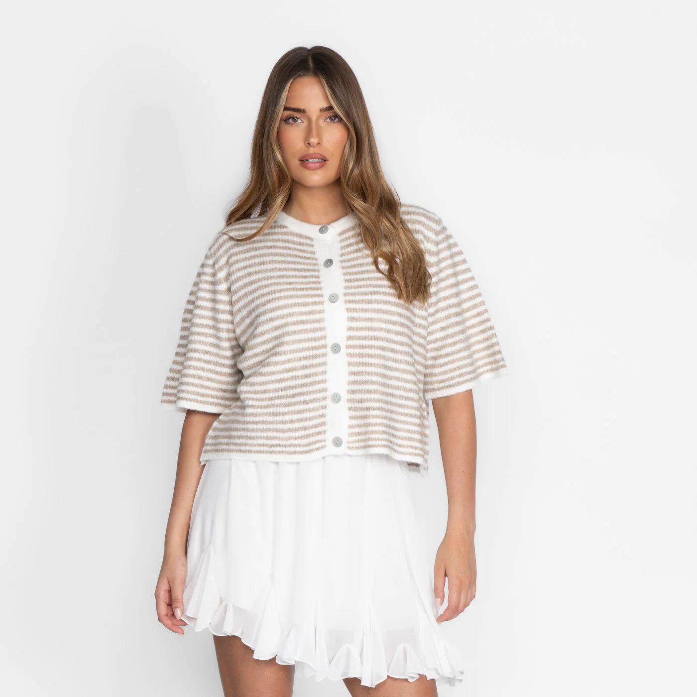 Kurzarm Stripes Strickcardigan - Image 14