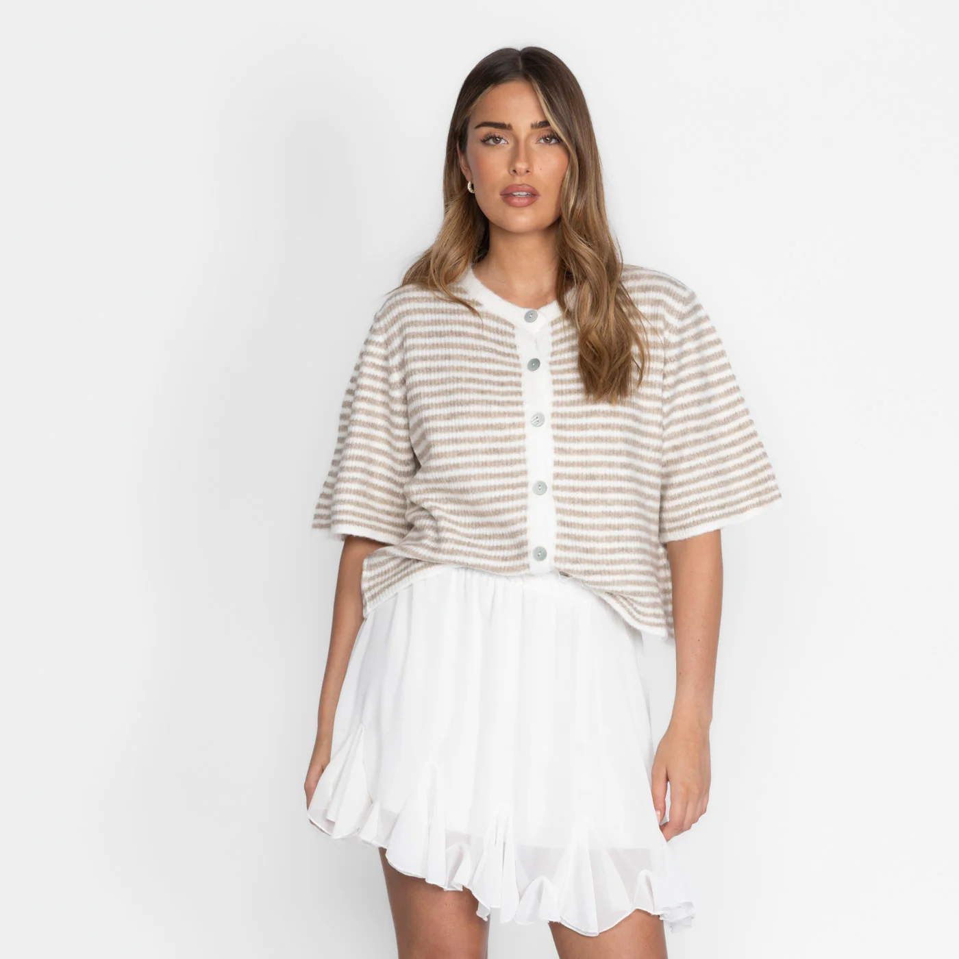 Kurzarm Stripes Strickcardigan - Image 16