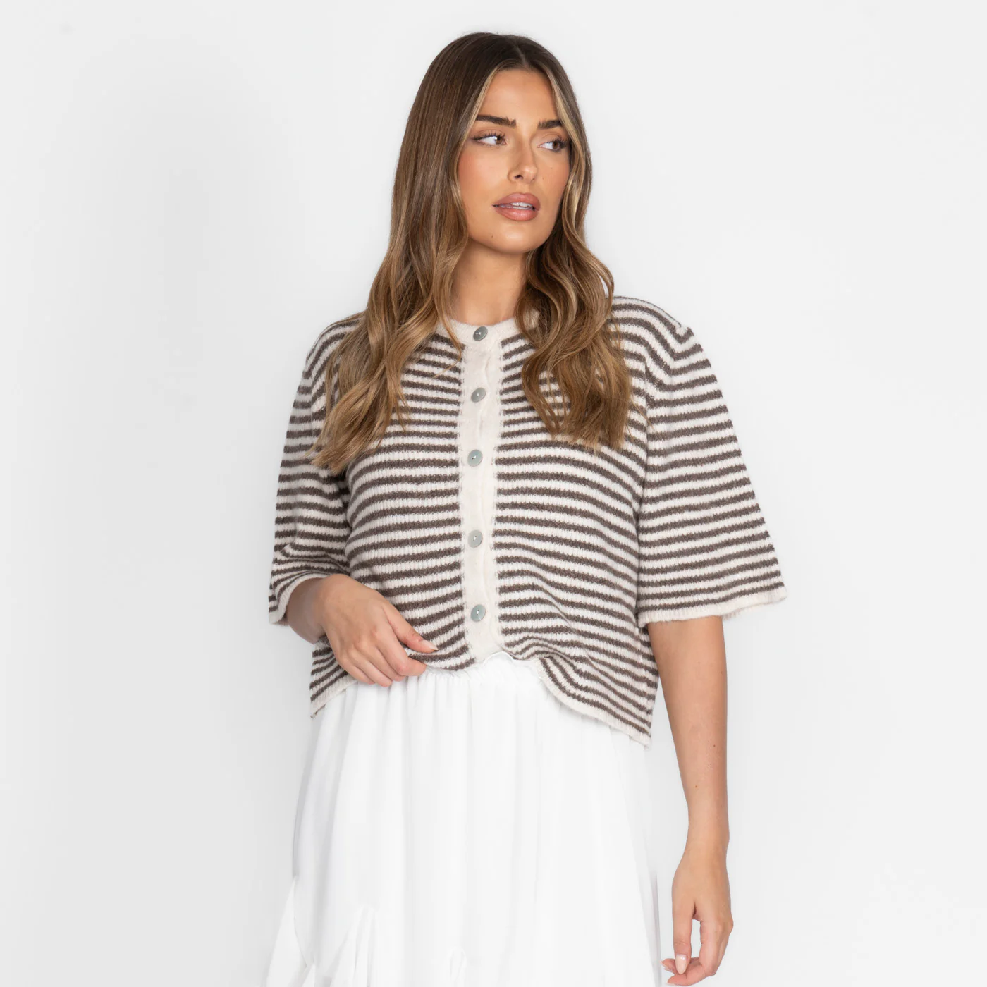 Kurzarm Stripes Strickcardigan - Image 2