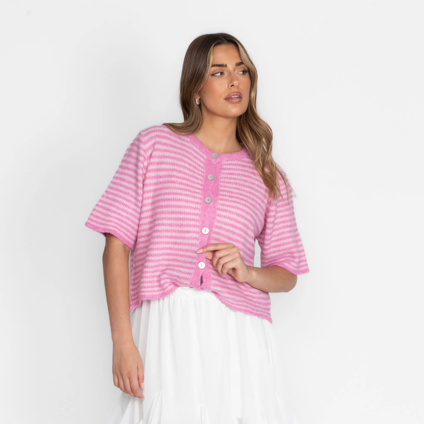 Kurzarm Stripes Strickcardigan - Image 21