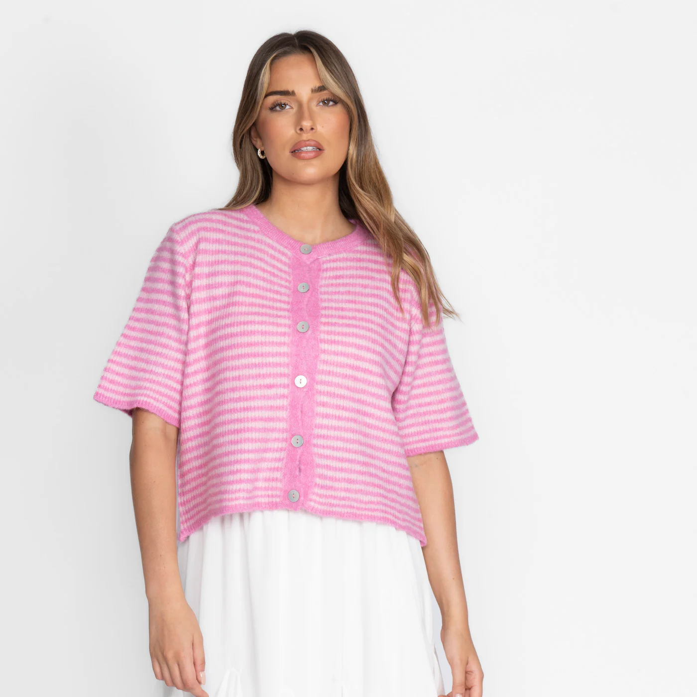 Kurzarm Stripes Strickcardigan - Image 22