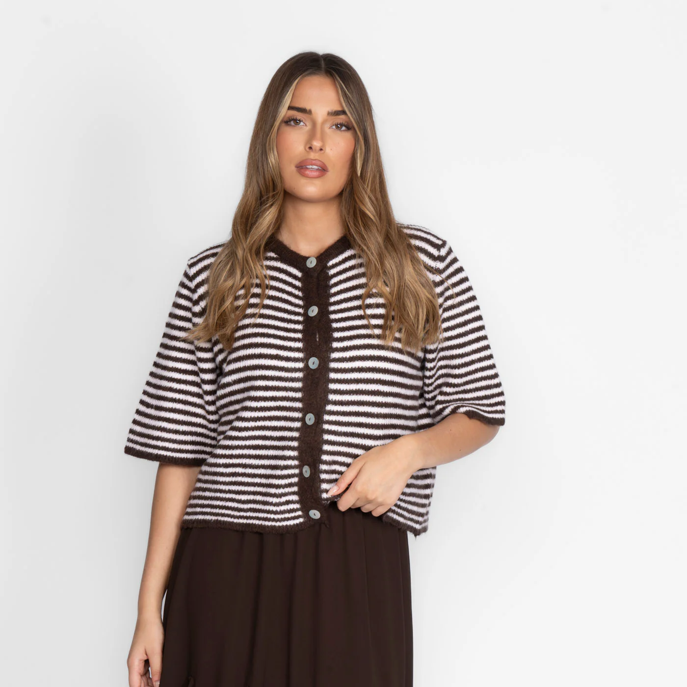 Kurzarm Stripes Strickcardigan - Image 25