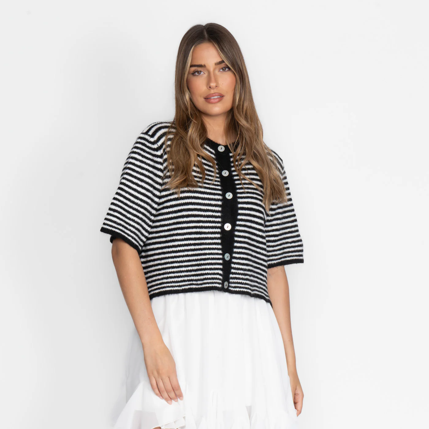 Kurzarm Stripes Strickcardigan - Image 32
