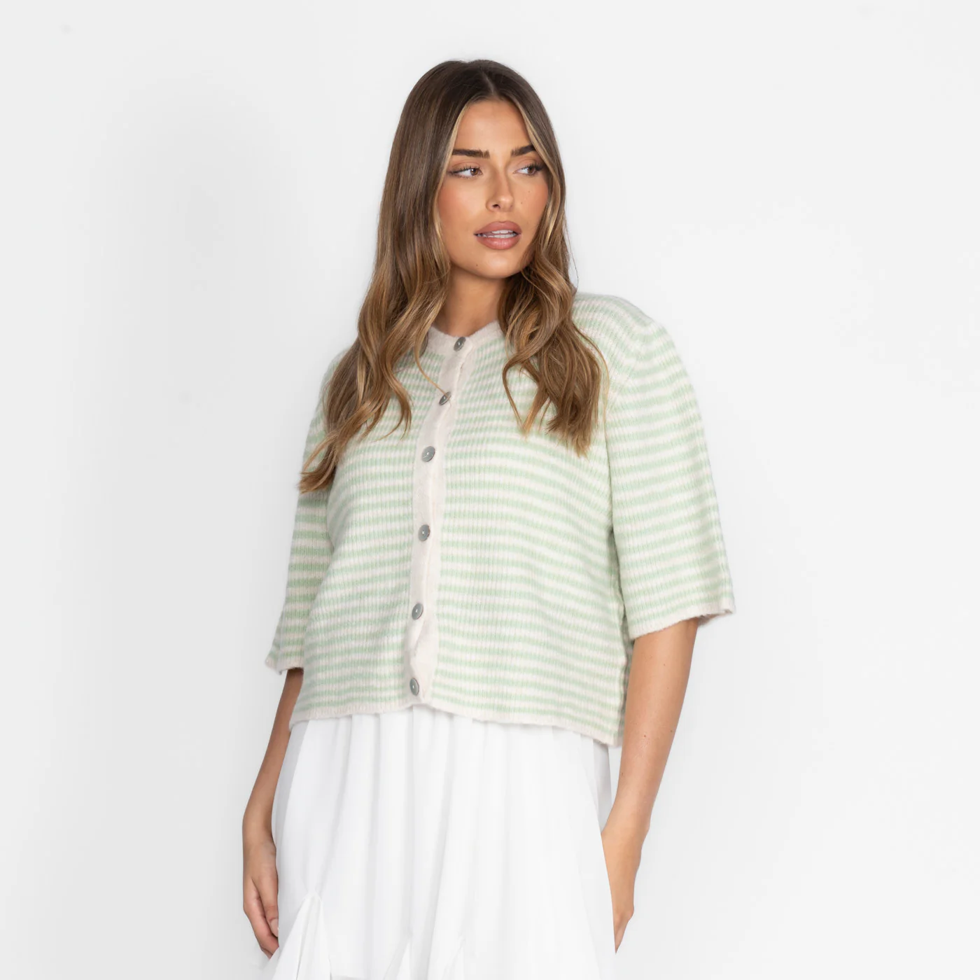 Kurzarm Stripes Strickcardigan - Image 41