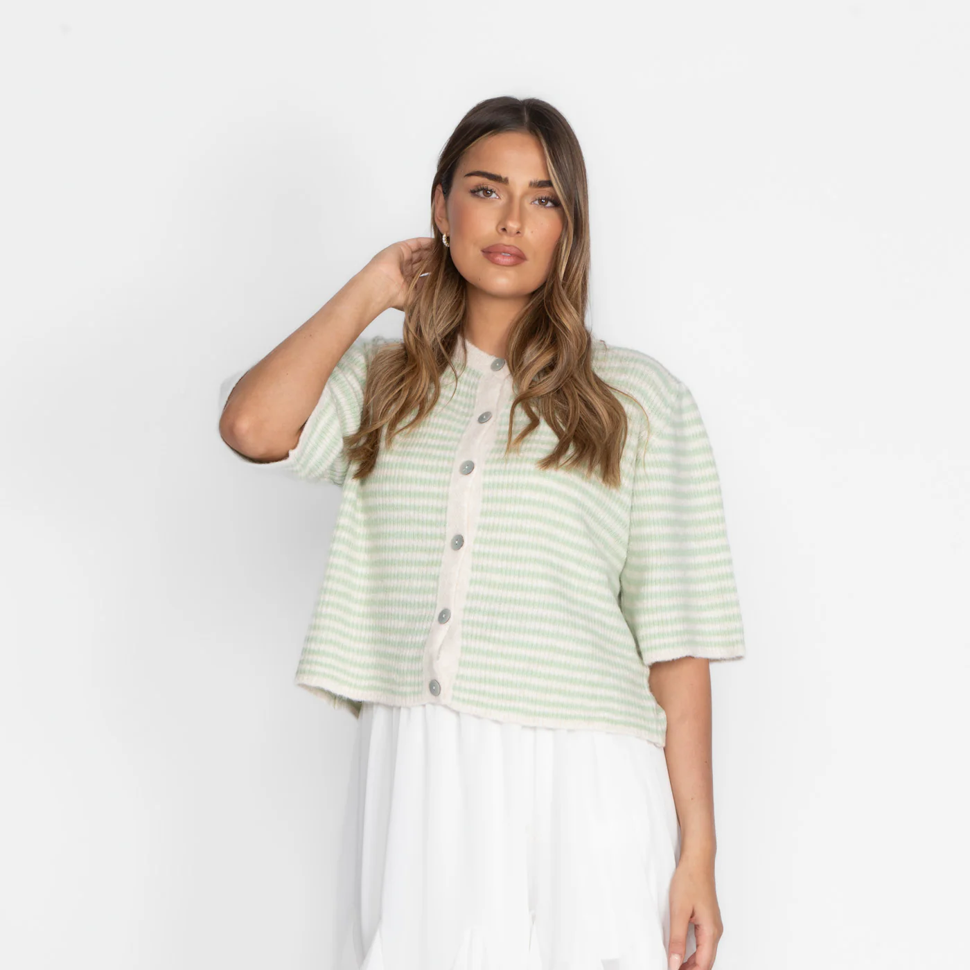 Kurzarm Stripes Strickcardigan - Image 42
