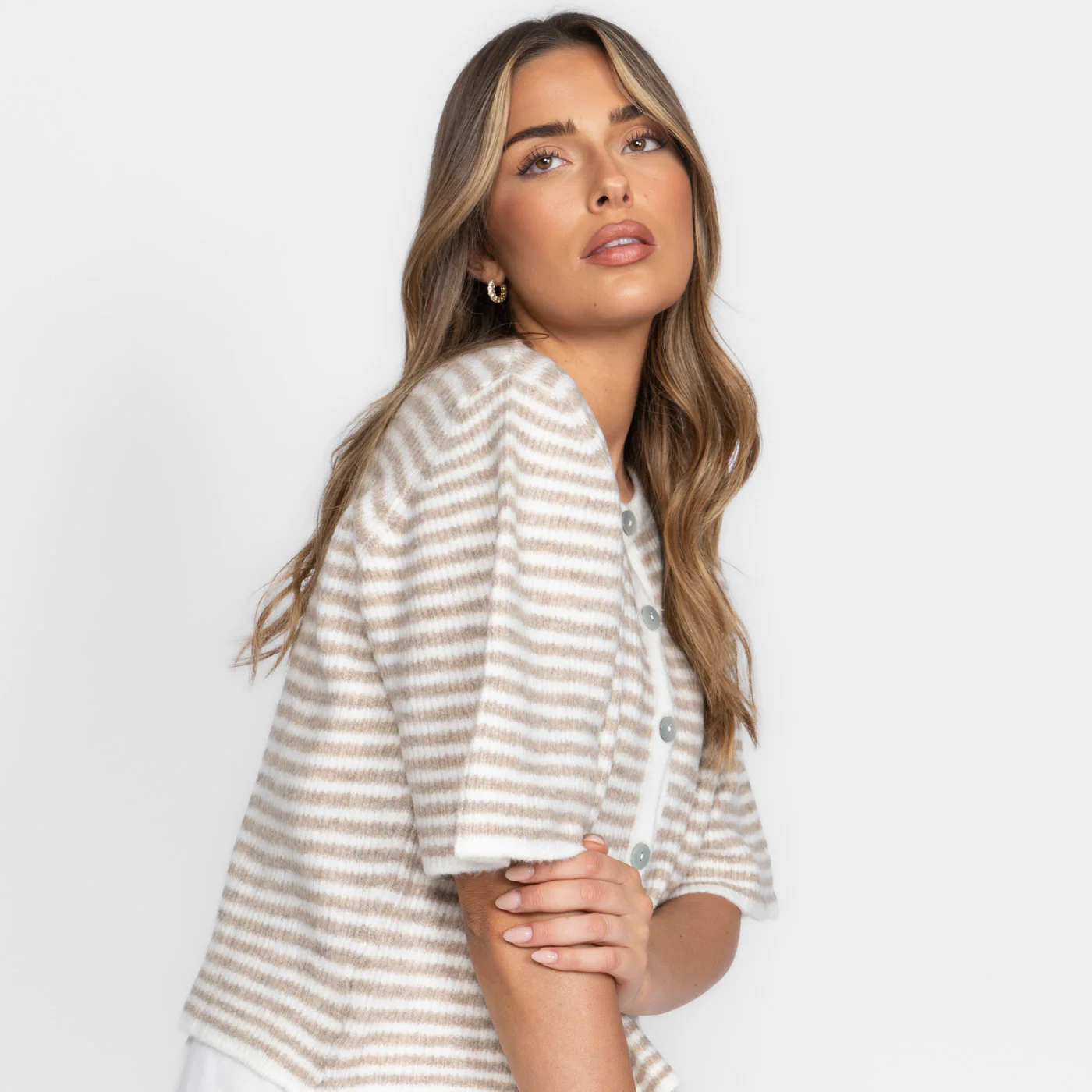 Kurzarm Stripes Strickcardigan - Image 8