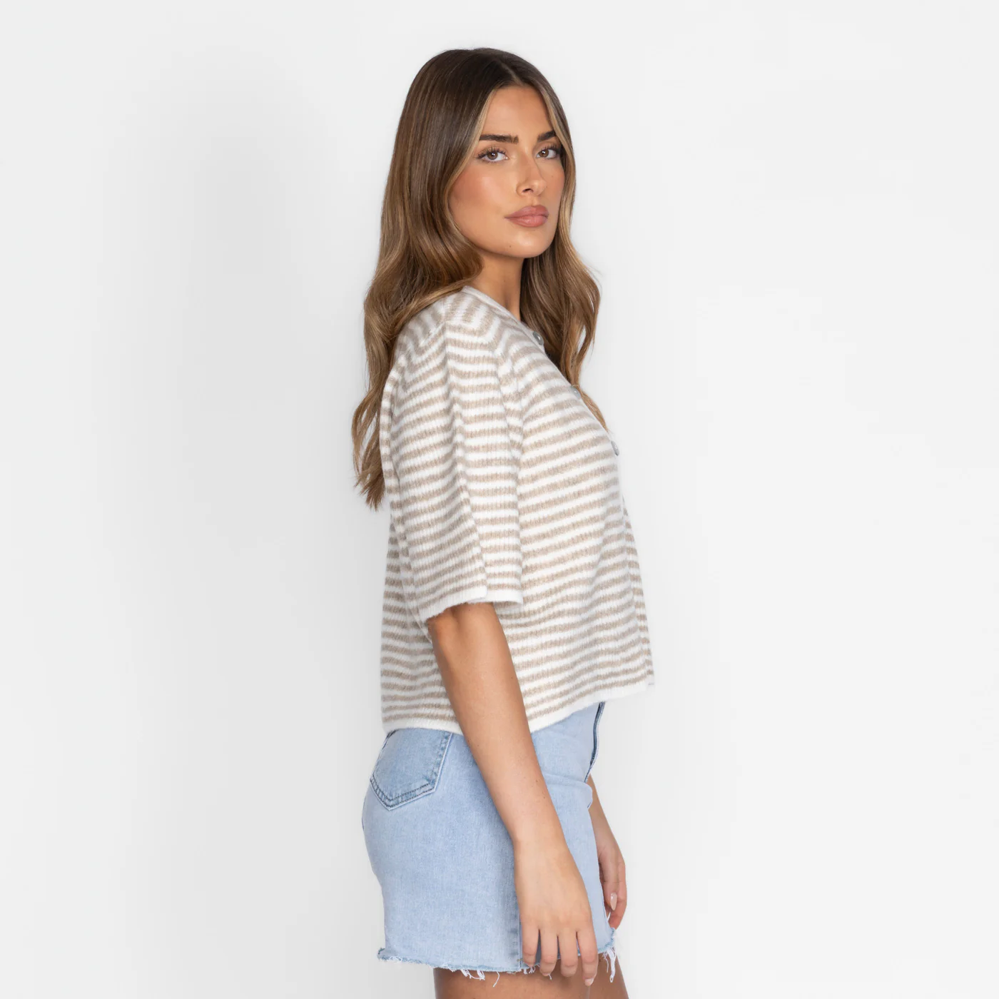 Kurzarm Stripes Strickcardigan - Image 9