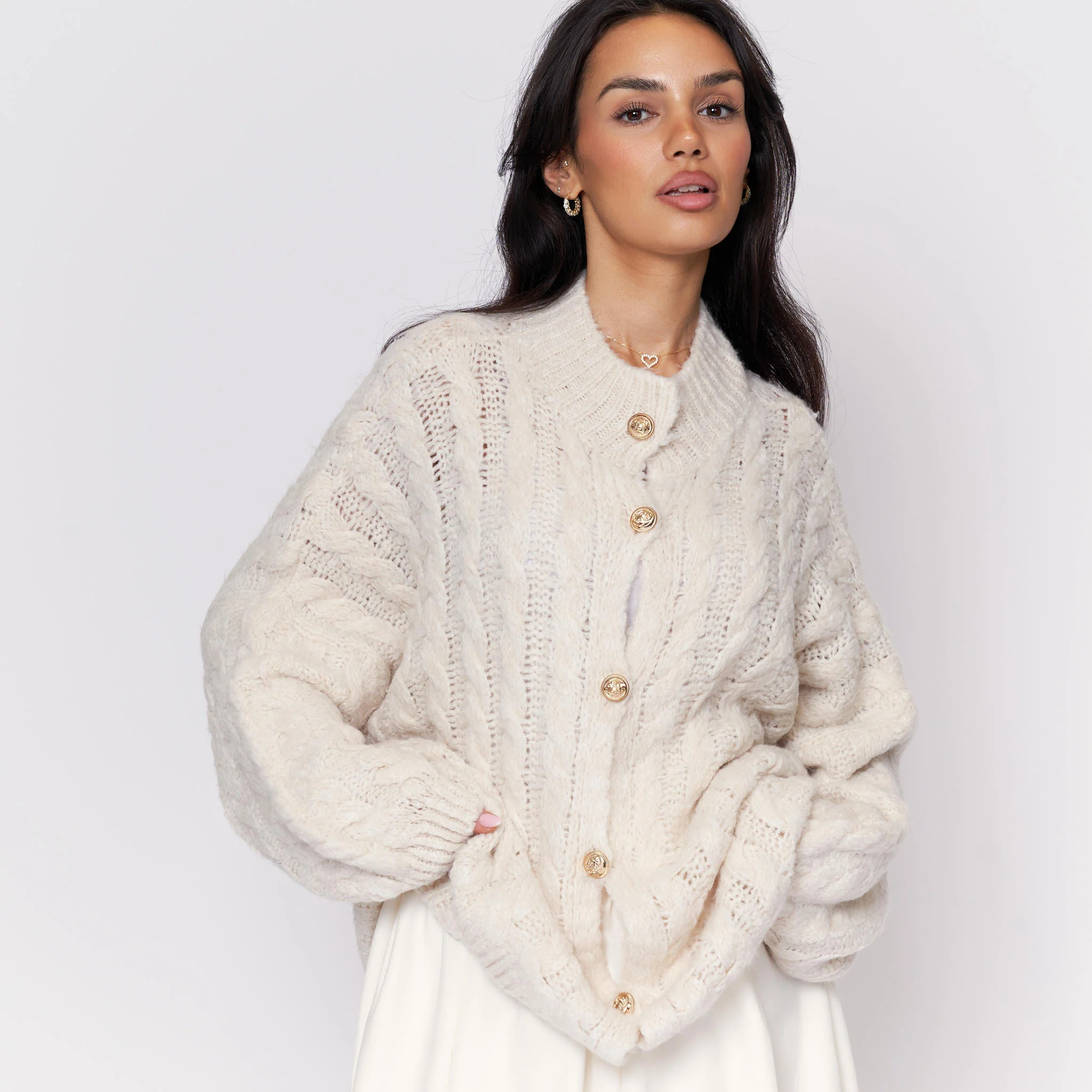 Oversize Zopfmuster Cardigan - Image 7